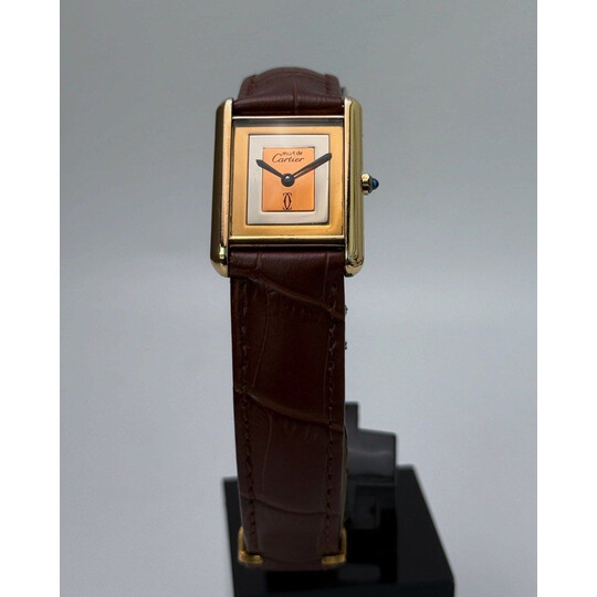24x31mm • 1980s LM Cartier Tank Vermeil Must De “Trinity” Dial Gold Plated Quartz